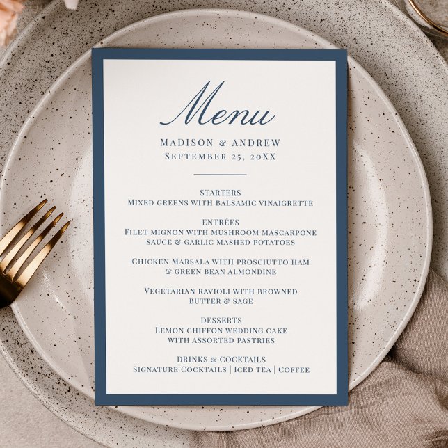 Menu Modern Navy Border Wedding (Créateur téléchargé)