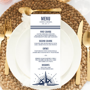 Menu Modern Navy & White Nautical Compass Wedding