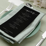 Menu Modern script black and white wedding<br><div class="desc">Simple minimalistic moody black and white trendy romantic calligraphy script custom wedding menu card template.</div>