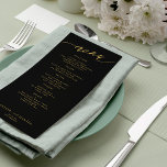 Menu Modern script gold black wedding<br><div class="desc">Simple minimalistic moody gold black trendy romantic calligraphy script custom wedding menu card template.</div>