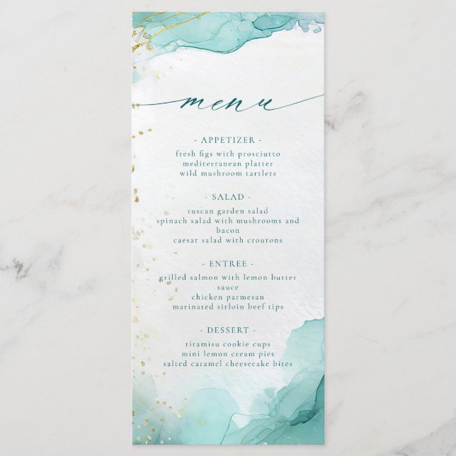 Menu Modern Teal Gold Abstract Beach Wedding (Devant)