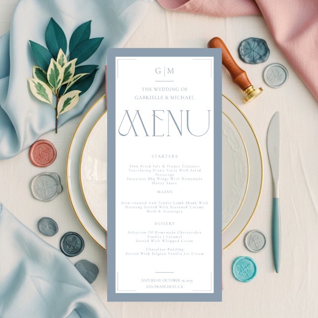 Menu Modern Typography Dusty Blue Save The Date  (Créateur téléchargé)