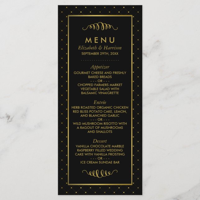 Menu moderne Black & Gold Foil Effet Mariage (Devant)