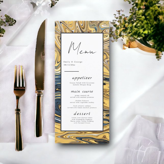 Menu Moderne Black Melted Gold Mariage Abstrait élégant (Créateur téléchargé)