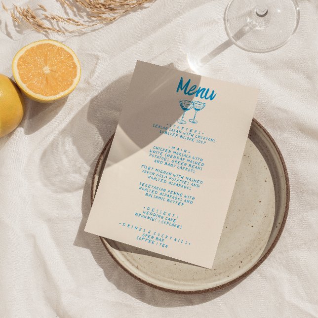 Menu Moderne Bleu à la main Mariage rétro tiré (Créateur téléchargé)