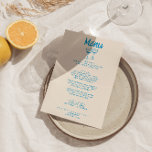 Menu Moderne Bleu à la main Mariage rétro tiré<br><div class="desc">Un menu coloré rétro et moderne, noir et blanc mariage pour le dîner. Ce qui présente le design modèle chic de crémeux laiteux arrière - plan et de la typographie écrite à la main en bleu Marseille. Avec des lunettes à cocktails dessinées à la main. Un Parfait et assorti à...</div>