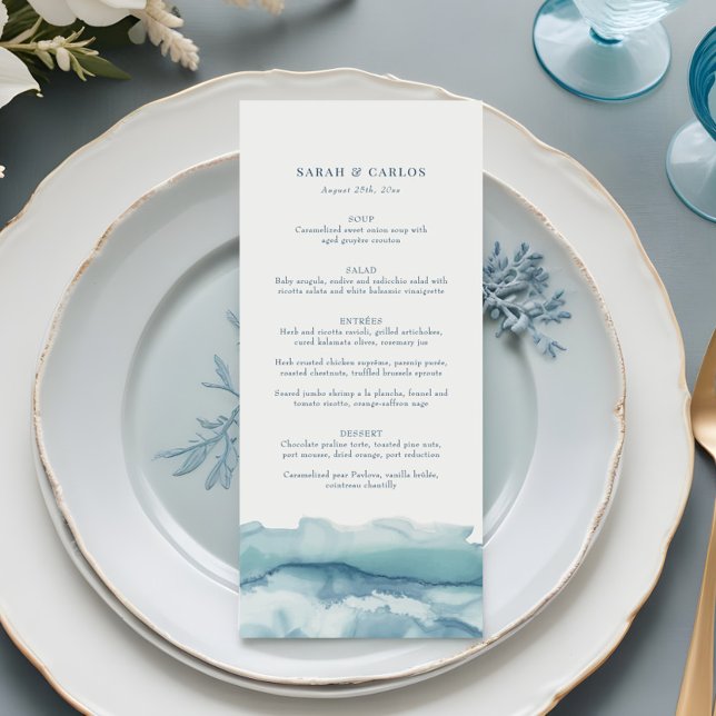 Menu moderne Blue Ocean Watercolor Mariage (Créateur téléchargé)