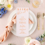 Menu moderne Blush PInk & Vibrant Orange Mariage<br><div class="desc">Conçu pour coordonner avec pour la collection de Faire-part de mariage "brillantes". Pour modifier les détails, cliquez sur "Détails". Pour déplacer le texte ou modifier la taille, la police ou la couleur, cliquez sur "Modifier à l'aide de l'outil de conception". Voir le lien de collection sur cette page pour voir...</div>