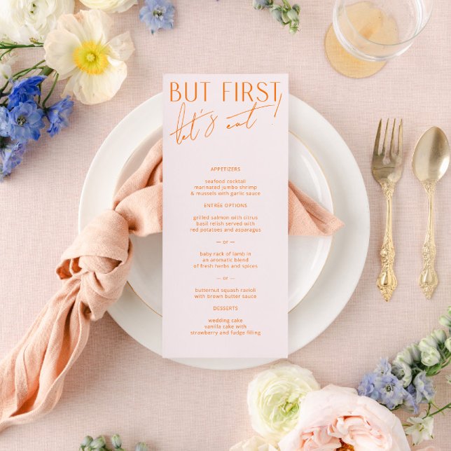 Menu moderne Blush PInk & Vibrant Orange Mariage (Créateur téléchargé)