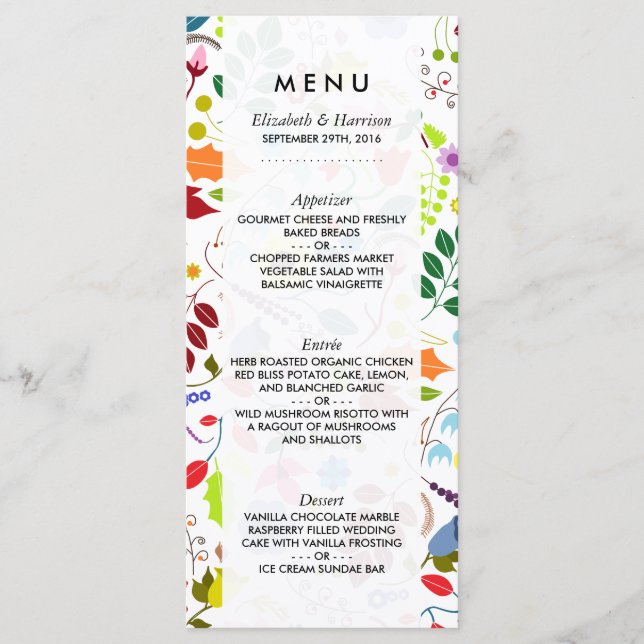 Menu moderne Boho Chic Floral Mariage (Devant)