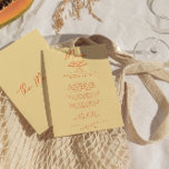 Menu Moderne Bright Colorful Main tiré Mariage rétro<br><div class="desc">Un menu coloré rétro et moderne,  noir et blanc mariage pour le dîner. Ce qui présente un design modèle chic de la typographie arrière - plan jaune vif et de la typographie manuscrite orange. Avec mini-table de cupcakes à main. Un Parfait et assorti à toute la suite.</div>