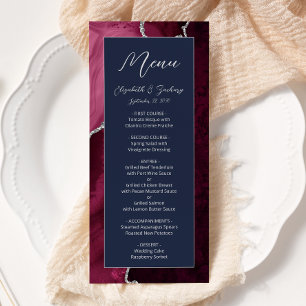 Menu Moderne Burgundy Argent Agate Marine Mariage bleu