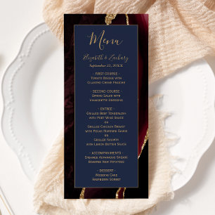 Menu Moderne Burgundy Gold Agate Marine Blue Mariage Me