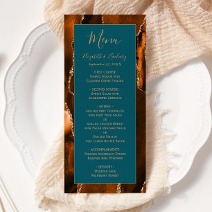 Menu Moderne Burnt Orange Or Agate Turquoise Mariage