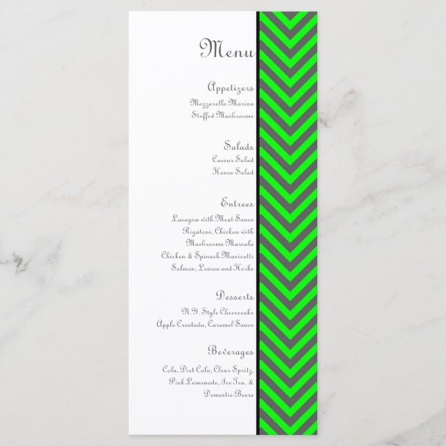 Menu moderne Chevron Neon Green/Grey Mariage (Devant)