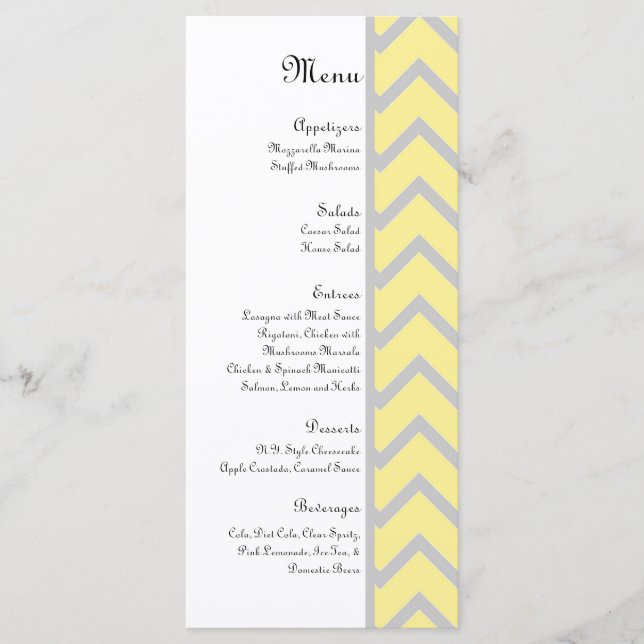 Menu moderne Chevron Yellow/Grey Mariage (Devant)