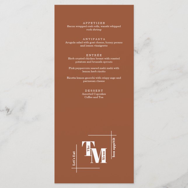 Menu Moderne Chic Terracotta Boho Mariage Merci Note (Devant)