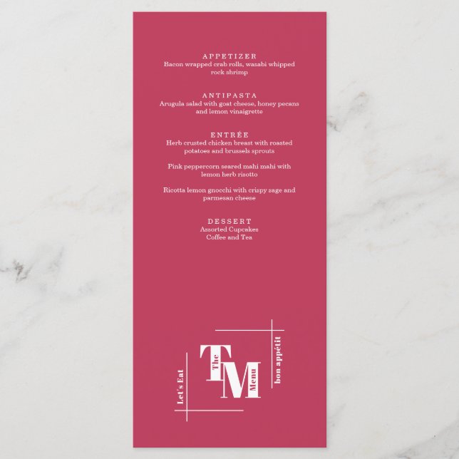 Menu Moderne Chic Viva Magenta Minimal Merci Mariage (Devant)