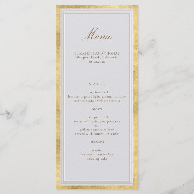 Menu Moderne Classique Or Ivoire Élégant Mariage Formel (Devant)