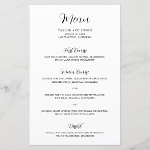 Menu moderne contemporain noir et blanc Mariage