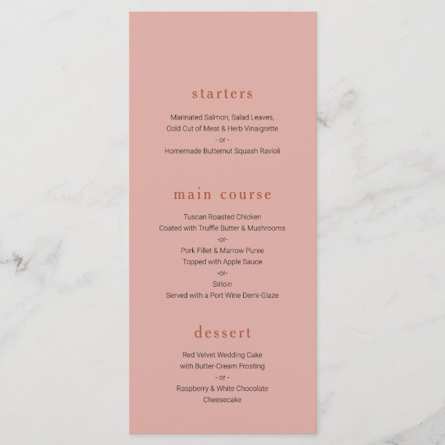 Menu moderne Coral et rouille Mariage (Devant)