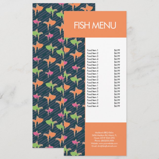 Menu Moderne de Restaurant de Fruits de Mer (Devant / Derrière)