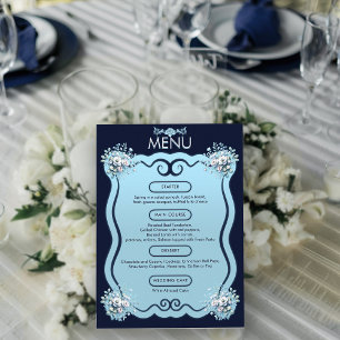 Menu Moderne Dusty Light Bleu Boho Floral Marine Mariag