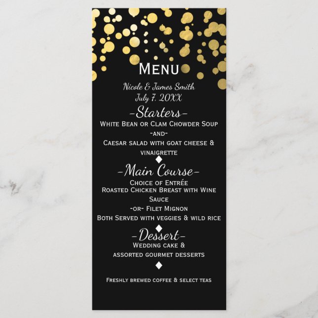 Menu Moderne Élégant avec Points de Confettis Noir (Devant)
