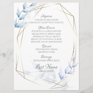 Menu Moderne Elégant Dusty Blue Pale Lilac Foliage