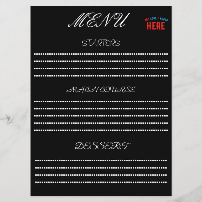 MENU MODERNE ET MODERNE PERSONNALISABLE NOIR VÉRIFIÉ (Devant)