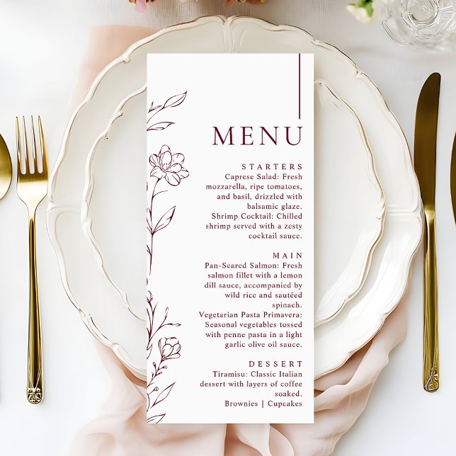 Menu Moderne Fleurs Dessinées à la Main pour un Dîner d (Créateur téléchargé)