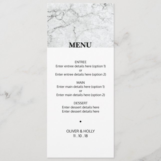Menu moderne mariage en marbre (Devant)