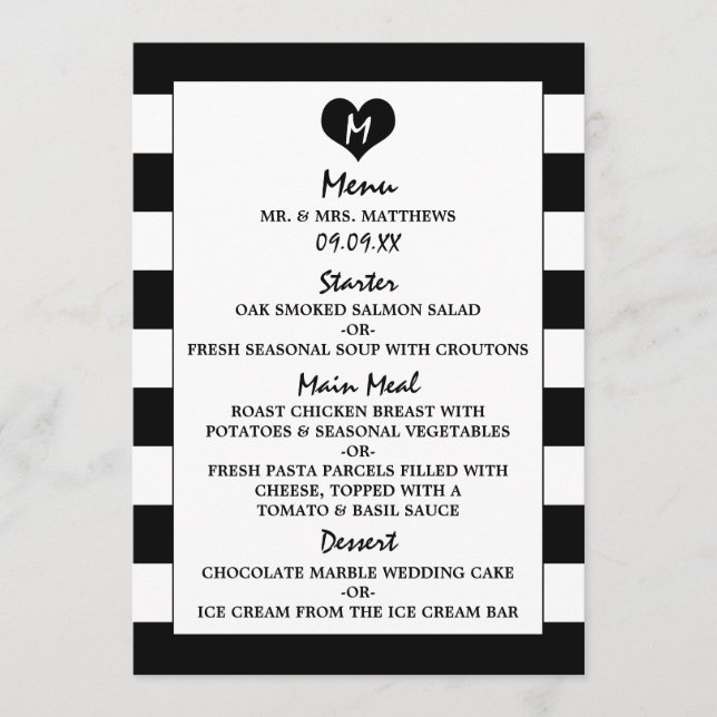 Menu moderne Mariage noir et blanc (Devant)