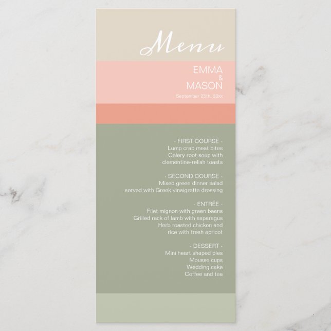 Menu Moderne Metro Peach Coral Sage (Devant)