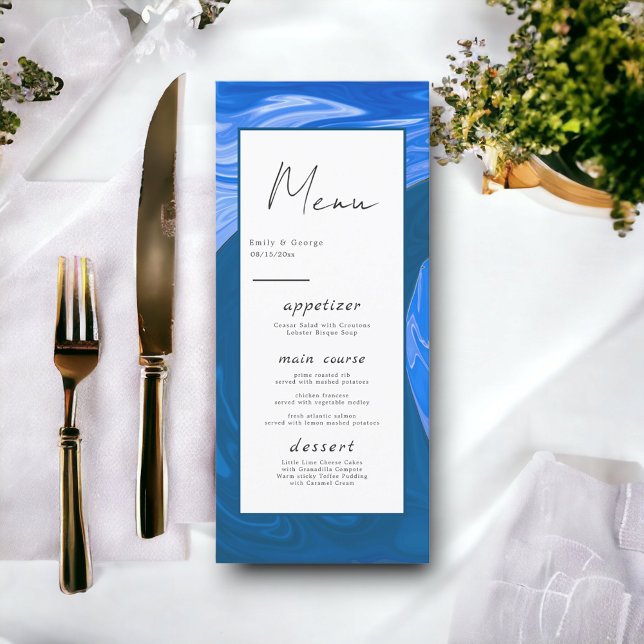 Menu Moderne Minimal Marine Blue Waves Mariage Abstrait (Créateur téléchargé)