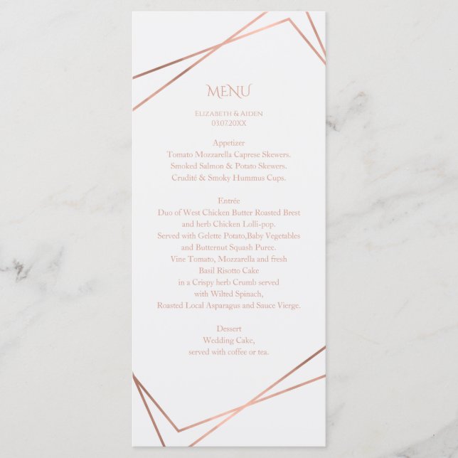 Menu Moderne, minimal, pur, blanc, rosegold (imitat) (Devant)