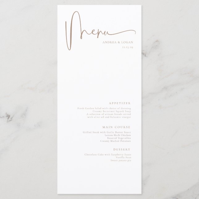 Menu Moderne minimaliste Élégant Mariage classique (Devant)