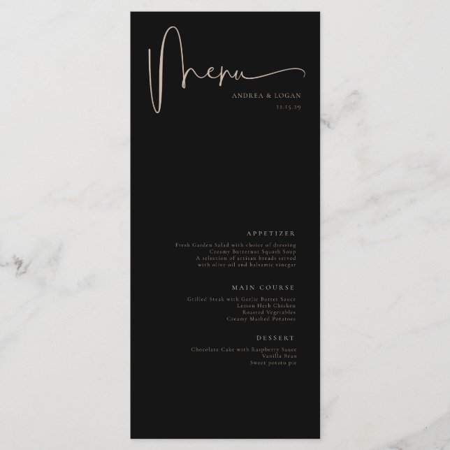 Menu Moderne minimaliste Élégant Mariage classique (Devant)