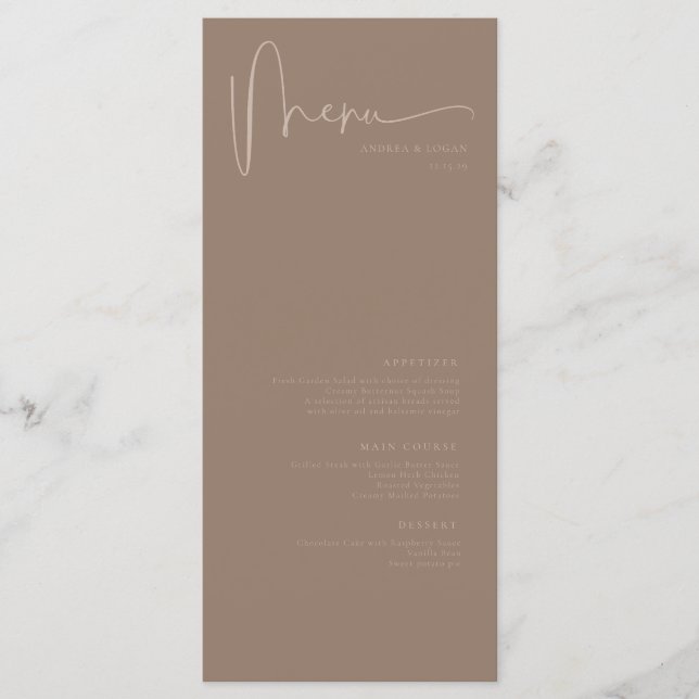 Menu Moderne minimaliste Élégant Mariage classique (Devant)