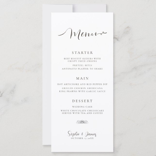 Menu Moderne minimaliste Mariage blanc (Devant)