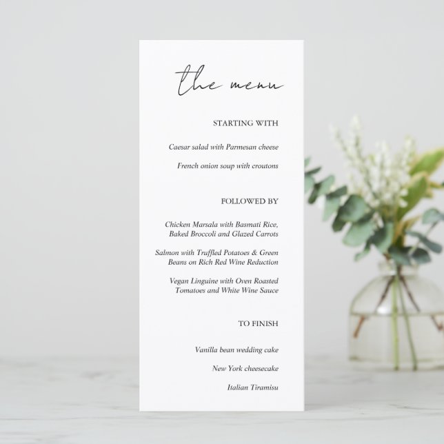 Menu Moderne minimaliste Mariage blanc (Debout devant)