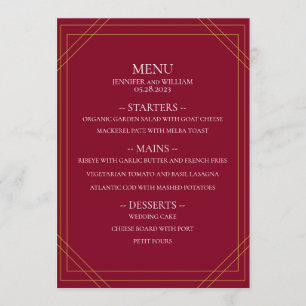 Menu Moderne minimaliste Mariage Bourgogne et lignes d'