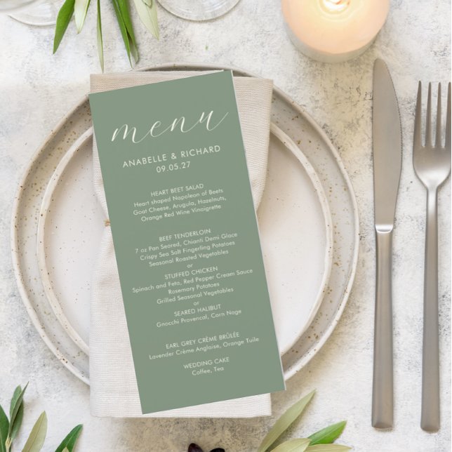 Menu Moderne minimaliste Mariage vert Sage (Créateur téléchargé)