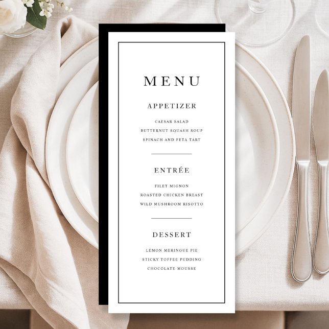 Menu Moderne minimaliste noir et blanc (Modern Minimal Black And White Menu)
