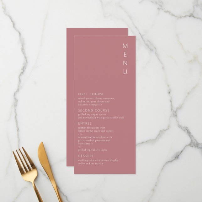 Menu Moderne minimaliste Rose Dusty (Devant/Arrière en situation)