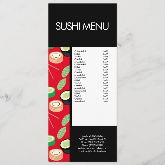 Menu Moderne motif de restaurant asiatique de roulés de (Devant)
