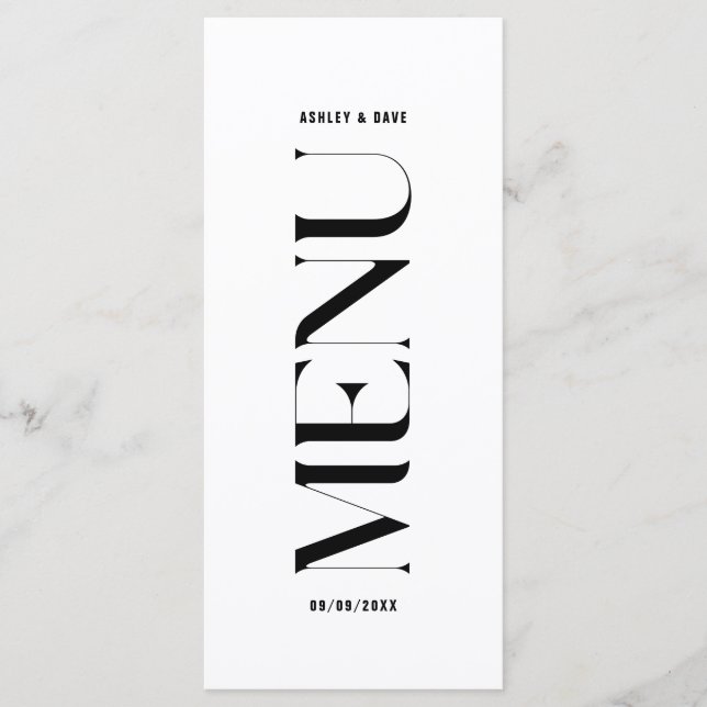 Menu moderne noir et blanc Mariage (Devant)