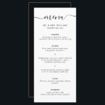 Menu moderne noir et blanc Mariage<br><div class="desc">Élégant menu personnalisé en mariage noir et blanc avec une police de script moderne. Personnalisez facilement en ligne. Des éléments assortis sont disponibles pour compléter ce menu minimaliste mariage noir et blanc.</div>
