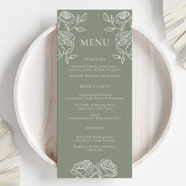 Menu Moderne Olive Green Français Rose Mariage Save Men (Créateur téléchargé)