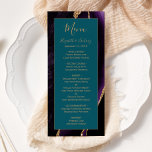 Menu Moderne Purple Gold Agate Mariage Turquoise<br><div class="desc">Ce menu mariage moderne et élégant présente un arrière - plan d'agate violet d'aquarelle orné d'une fausse parties scintillant dorée. Le texte apparaît dans une écriture manuscrite de couleur or élégante et des polices de cuivre sur un rectangle bleu turquoise. La conception de l'agate est répétée à l'envers.</div>